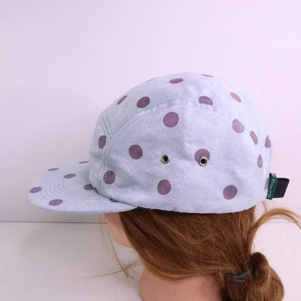 MIGHTY HEALTHY 5 Panel Mens Hat Polka Dot Blue Adjustable Strap Made in USA